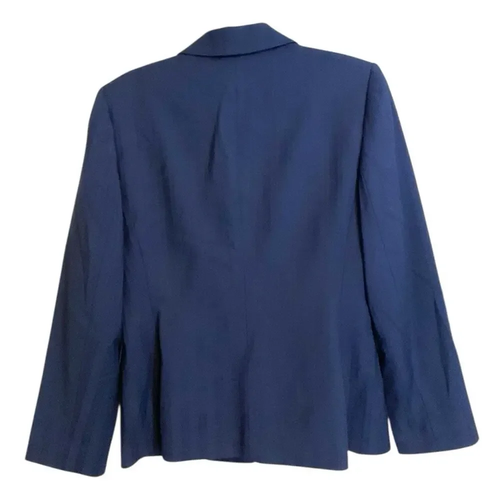 Tahari‎ Navy Blue Subtle Stripe Blazer Jacket Women's Sz 10P Pockets Career